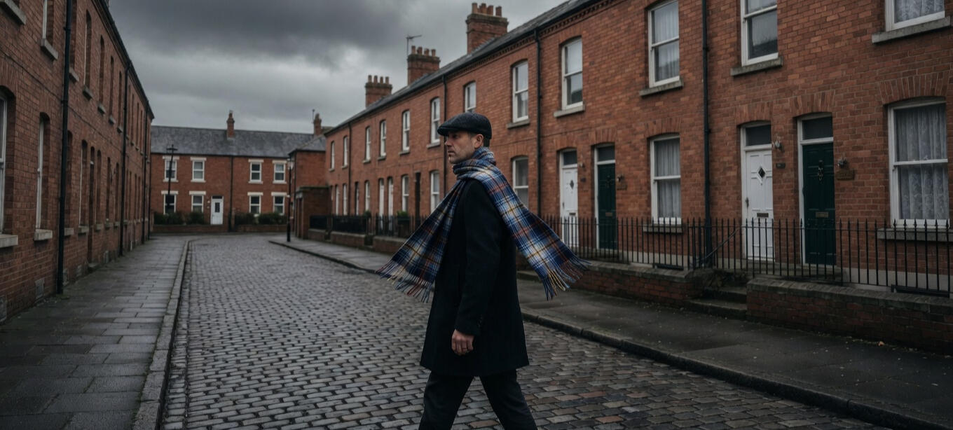 An image of Belfast City Hall merging with the newly official Belfast Tartan